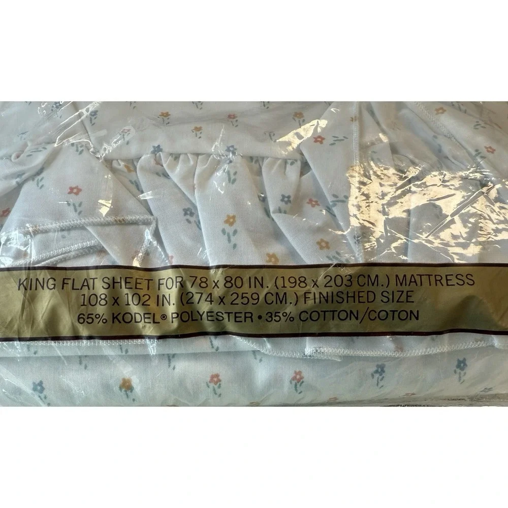 SPRINGMAID Wondercale Field Flower Flat Sheet Ruffle Vintage NIP Kodel King